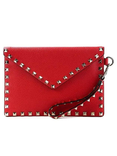 Rockstud Flap Clutch Bag Red - VALENTINO - BALAAN 1