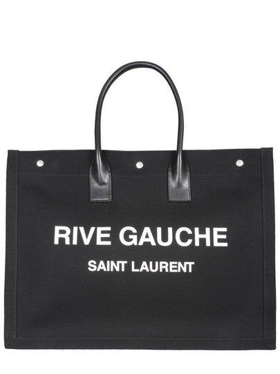 Rive Gauche Cotton Canvas Tote Bag Black - SAINT LAURENT - BALAAN 2