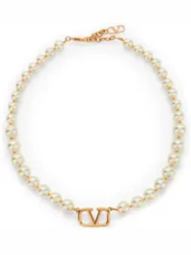 Pearl V Logo Necklace Gold - VALENTINO - BALAAN 1