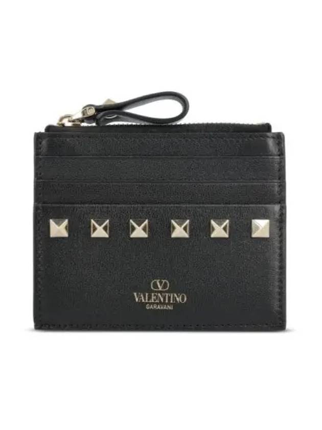 Rockstud Zipper Card Wallet Black - VALENTINO - BALAAN 2