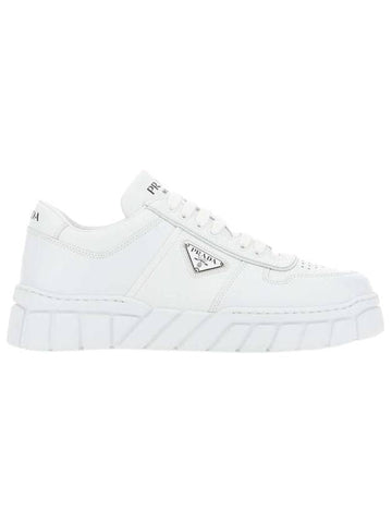 Triangle Logo Leather Low Top Sneakers White - PRADA - BALAAN 1