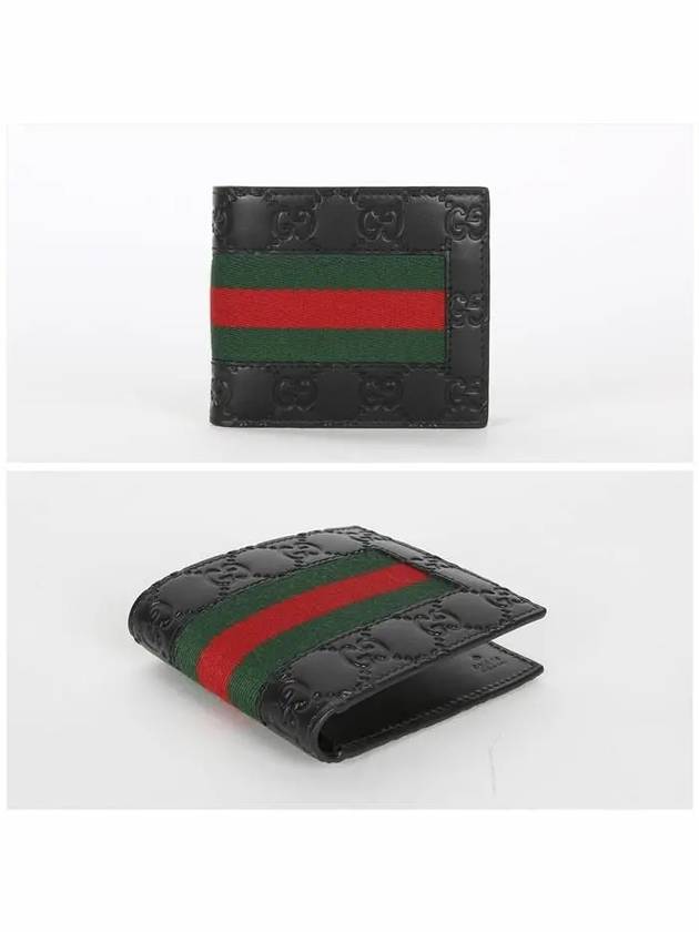 GG Signature Web Leather Half Wallet Black - GUCCI - BALAAN 3