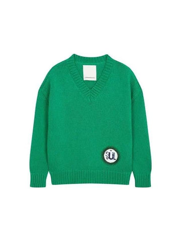 Men s Embroidered Patch Chunky Rib Knit Green 270738 - EMPORIO ARMANI - BALAAN 1