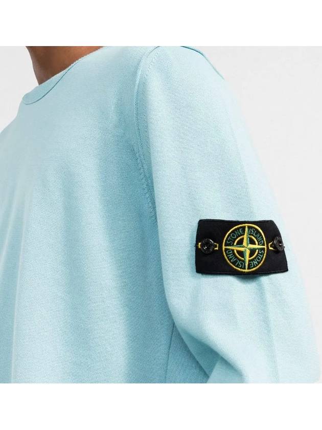 Wappen Patch Crew Neck Soft Cotton Knit Top Pastel Blue - STONE ISLAND - BALAAN 5