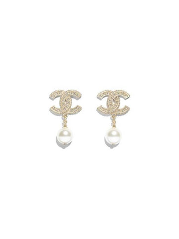 CC Metal Logo Pearl Earrings Gold - CHANEL - BALAAN 1