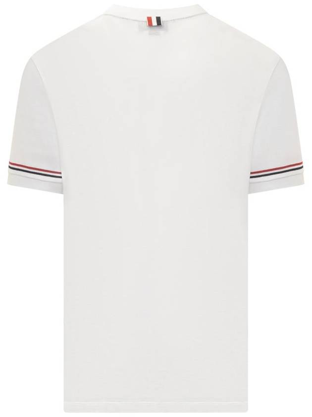 Striped Detail Crew Neck Cotton Short Sleeve T-Shirt White - THOM BROWNE - BALAAN 3