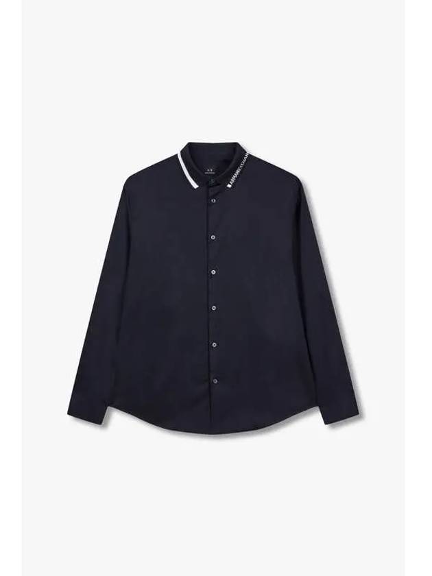 Men s Jacquard Logo Collar Shirt Navy - ARMANI EXCHANGE - BALAAN 1