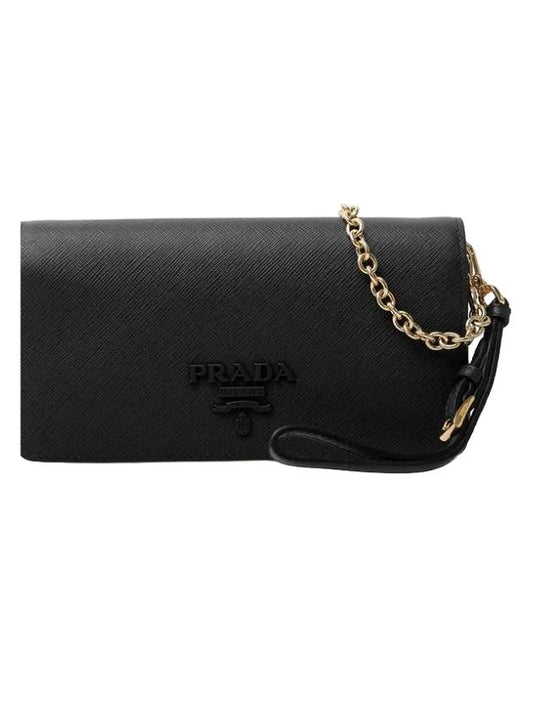 Monochrome Saffiano Leather Chain Mini Shoulder Bag Black - PRADA - BALAAN 1