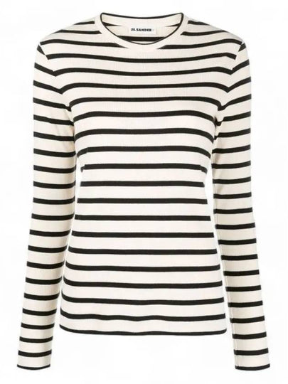 Back Logo Cotton Two Toned Stripe Long Sleeve T-Shirt Black White - JIL SANDER - BALAAN 2