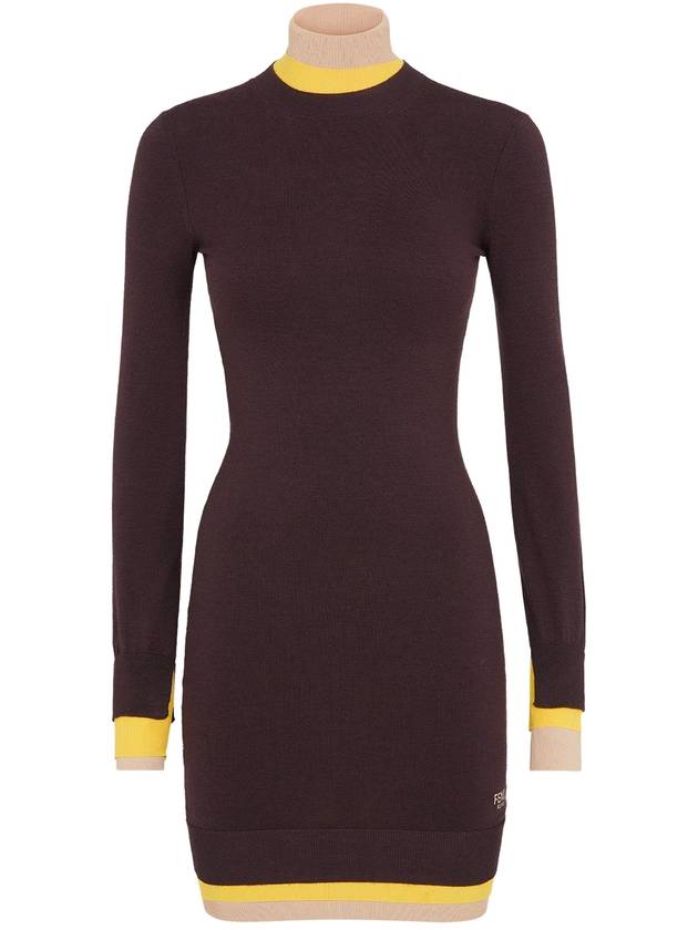 High Neck Wool Short Dress Dark Purple - FENDI - BALAAN 2