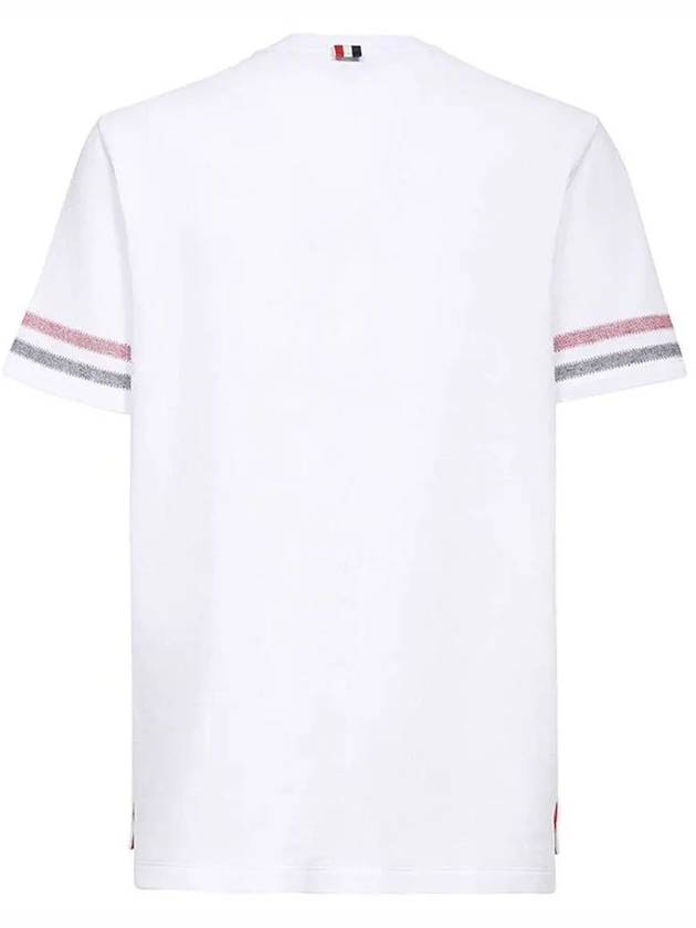 Textured Cotton Stripe Short Sleeve T-Shirt White - THOM BROWNE - BALAAN 3