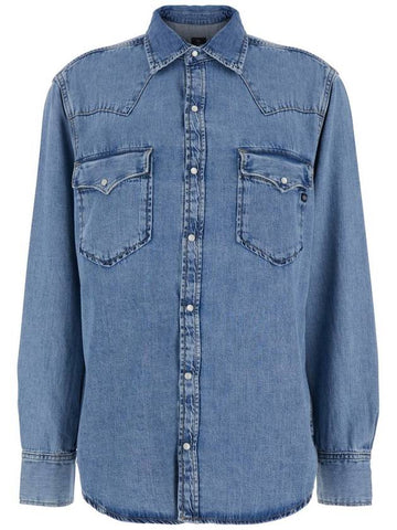 Blue Shirt With Classic Collar In Denim Woman - AG JEANS - BALAAN 1