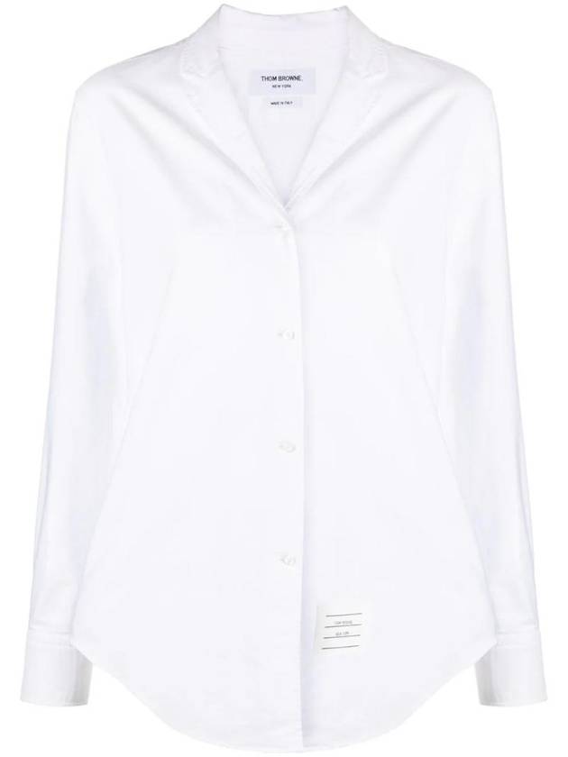 Logo Patch Long Sleeve Shirt White - THOM BROWNE - BALAAN 1