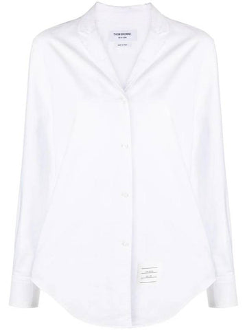 Logo Patch Long Sleeve Shirt White - THOM BROWNE - BALAAN 1