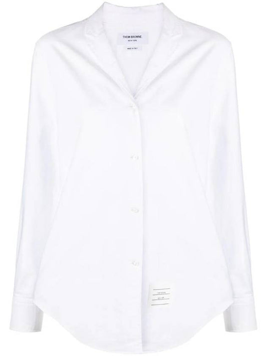 Logo Patch Long Sleeve Shirt White - THOM BROWNE - BALAAN 1