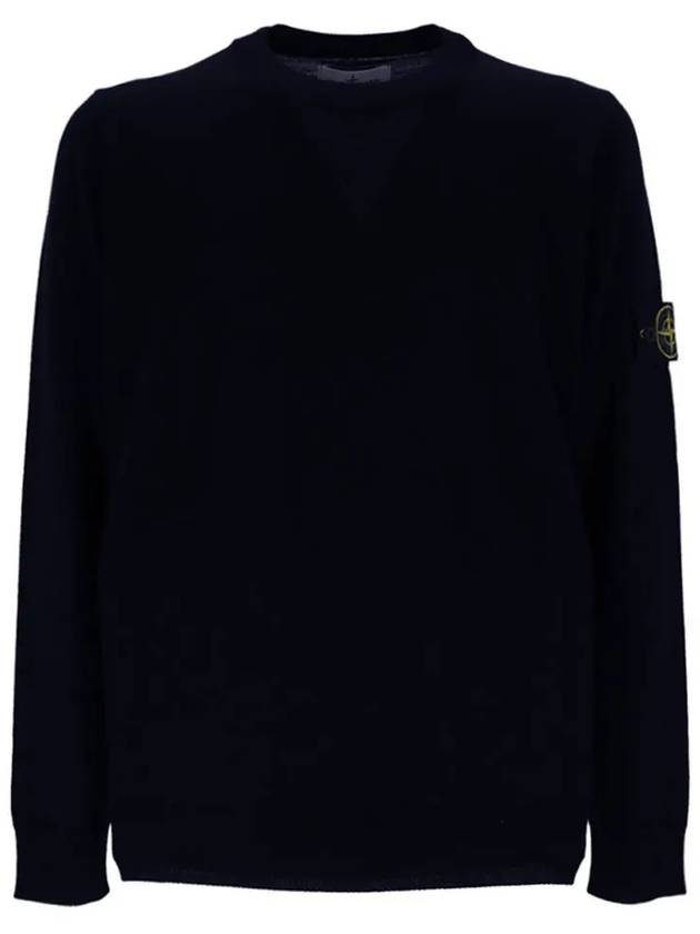 Men's Wappen Patch Crew Neck Wool Knit Top Navy - STONE ISLAND - BALAAN 3