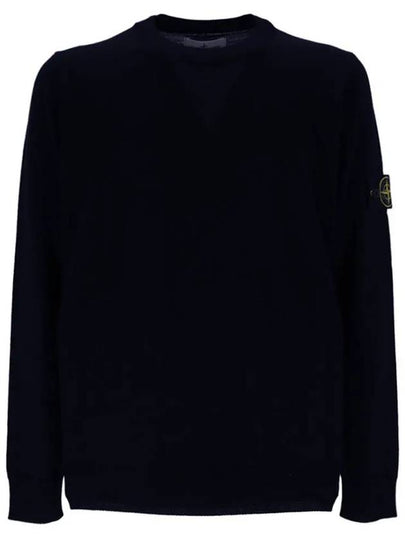 Men's Wappen Patch Crew Neck Wool Knit Top Navy - STONE ISLAND - BALAAN 2