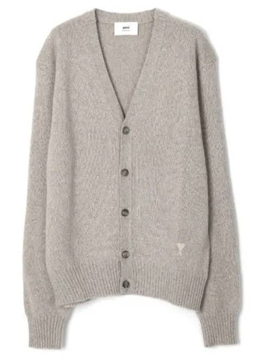 Heart Logo V-Neck Cashmere Cardigan Heather Champagne - AMI - BALAAN 1