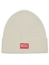 K Coder H Logo Patch Ribbed Beanie Cream - DIESEL - BALAAN 1