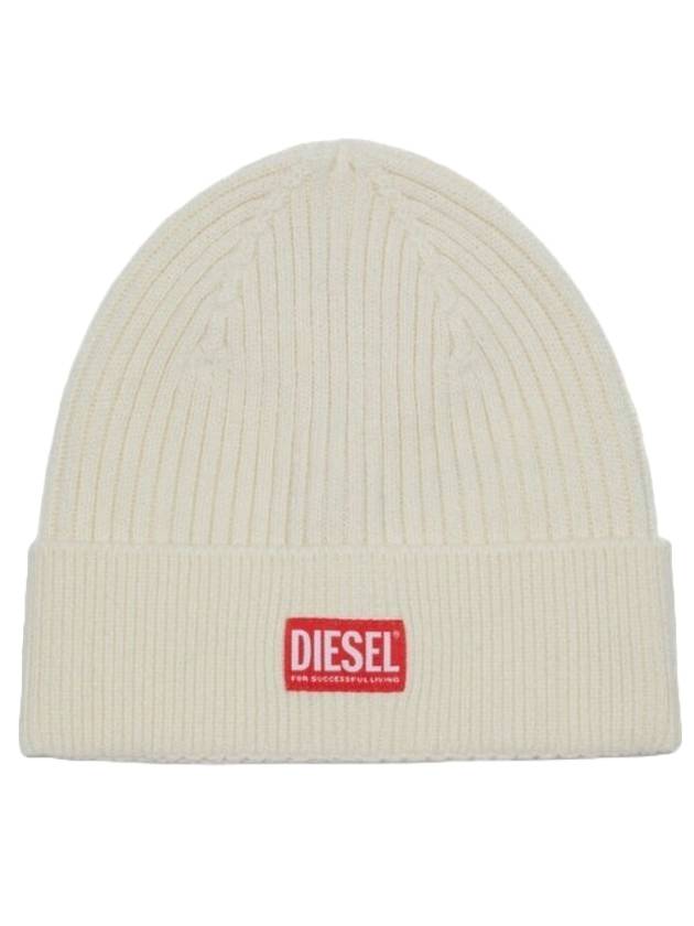 K Coder H Logo Patch Ribbed Beanie Cream - DIESEL - BALAAN 1