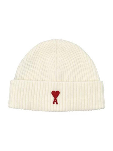 Logo Patch Merano Wool Beanie Off White - AMI - BALAAN 1