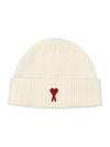 Logo Patch Merano Wool Beanie Off White - AMI - BALAAN 1