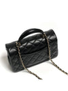 Gold Hardware Top Handle Mini Lambskin Flap Cross Bag Black - CHANEL - BALAAN 3