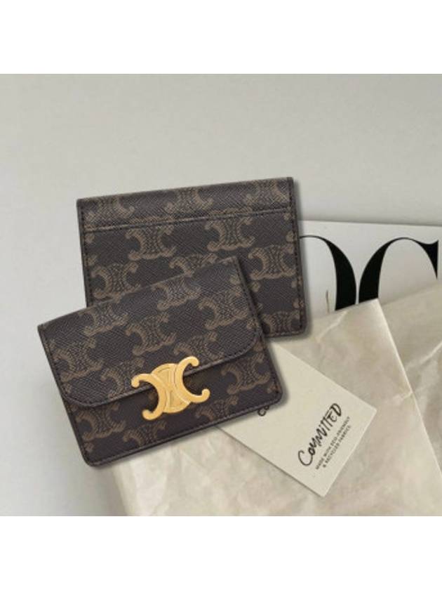 Triomphe Canvas Flap Card Holder Tan Brown - CELINE - BALAAN 2