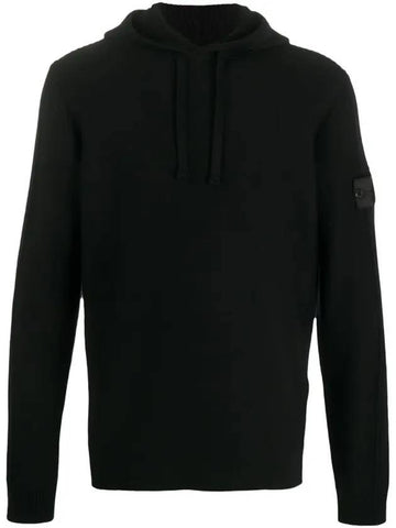 Men's Shadow Project Wappen Patch Hooded Ribbed Knit Top Black - STONE ISLAND - BALAAN 1