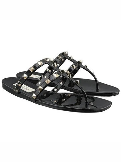 Rockstud Flat Rubber Flip Flops Black - VALENTINO - BALAAN 2