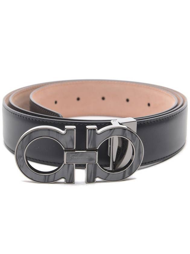 Men's Adjustable Gancini Leather Belt Black - SALVATORE FERRAGAMO - BALAAN 1