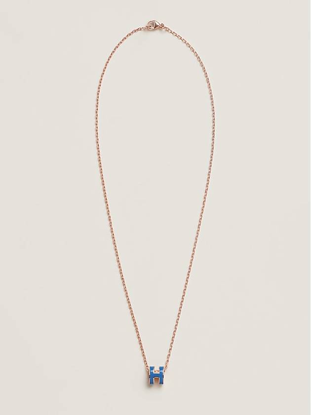 Mini Pop H Pendant Necklace Gold Blue - HERMES - BALAAN 3