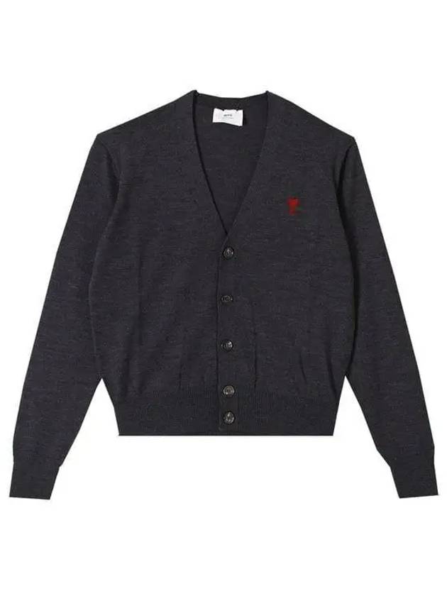 Red Heart Logo Merino Wool Cardigan Heather Grey - AMI - BALAAN 2