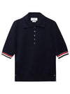 RWB Trimming Milano Stitch Short Sleeve Polo Shirt Navy - THOM BROWNE - BALAAN.