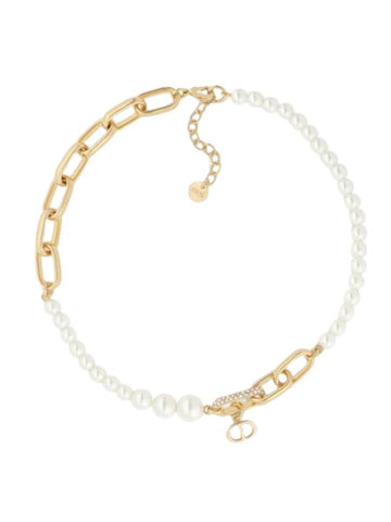 D Fusion Pearl Crystal Necklace Gold White - DIOR - BALAAN 1