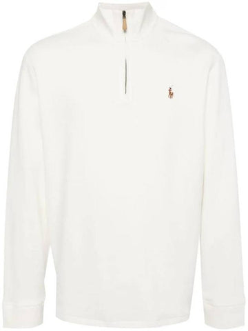 Embroidered Pony Logo Half Zip Up Knit Top White - POLO RALPH LAUREN - BALAAN 1