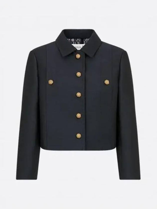 Wool Silk Cropped Jacket Navy - DIOR - BALAAN 2