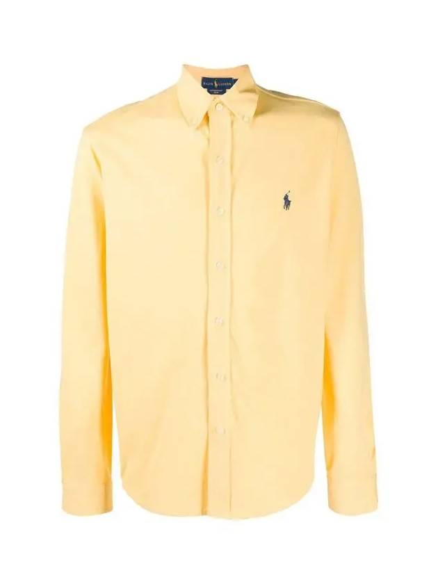 Embroidered Logo Cotton Long Sleeve Shirt Yellow - POLO RALPH LAUREN - BALAAN 3