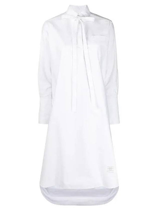 Women's Bow Tie Blouson Shirt Long Dress White - THOM BROWNE - BALAAN.