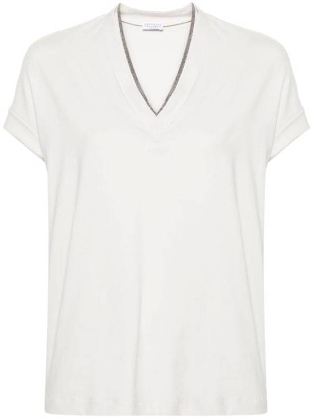 Monilli V-Neck Short Sleeve T-Shirt White - BRUNELLO CUCINELLI - BALAAN 2