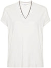 Monilli V-Neck Short Sleeve T-Shirt White - BRUNELLO CUCINELLI - BALAAN 1