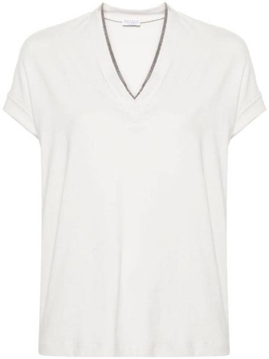 Monilli V-Neck Short Sleeve T-Shirt White - BRUNELLO CUCINELLI - BALAAN 1