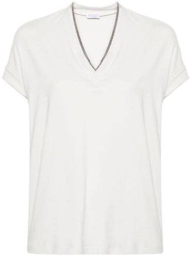 Monilli V-Neck Short Sleeve T-Shirt White - BRUNELLO CUCINELLI - BALAAN 1