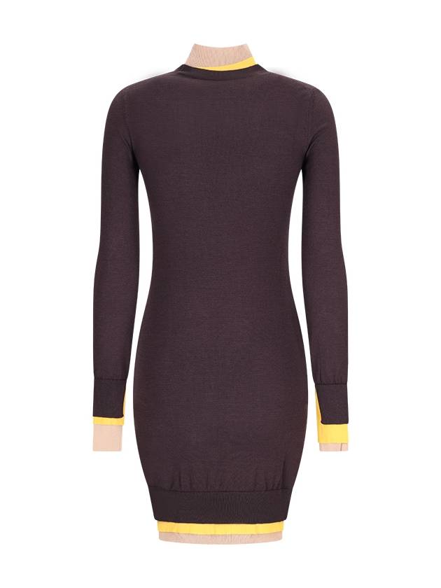 High Neck Wool Short Dress Dark Purple - FENDI - BALAAN 3