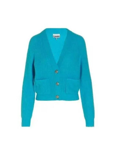 Jewel Button Soft Wool Cardigan Blue - GANNI - BALAAN 2