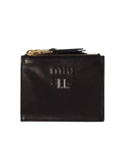 Logo Detail Napa Leather Half Wallet Black - MIU MIU - BALAAN 2