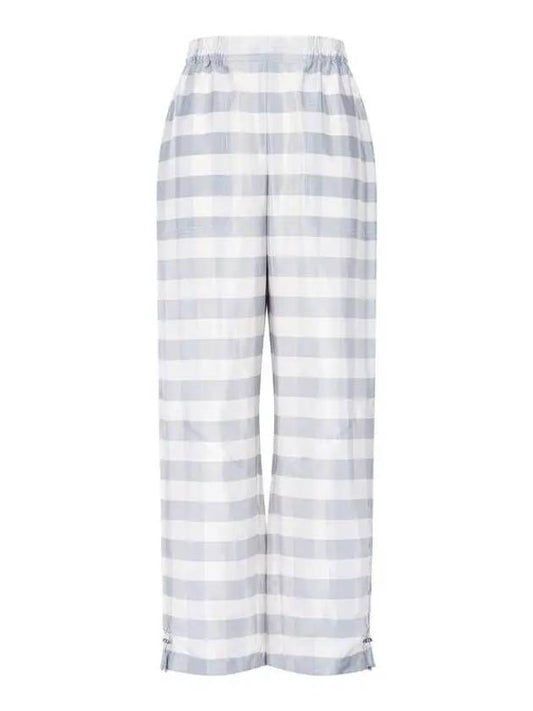 Women s Check Pattern Silk Pants Light Blue - EMPORIO ARMANI - BALAAN 1