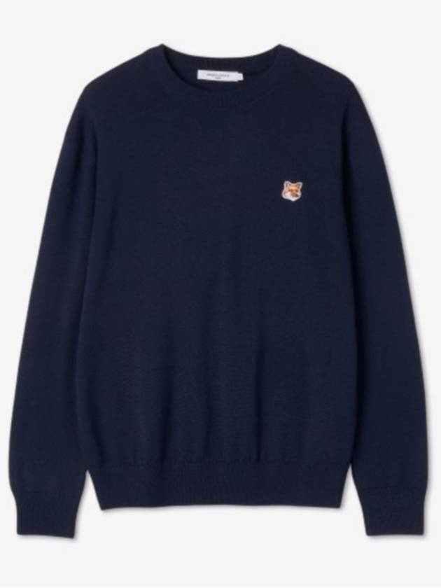 Fox Head Patch Regular Round Neck Pullover Knit Top Navy - MAISON KITSUNE - BALAAN 2