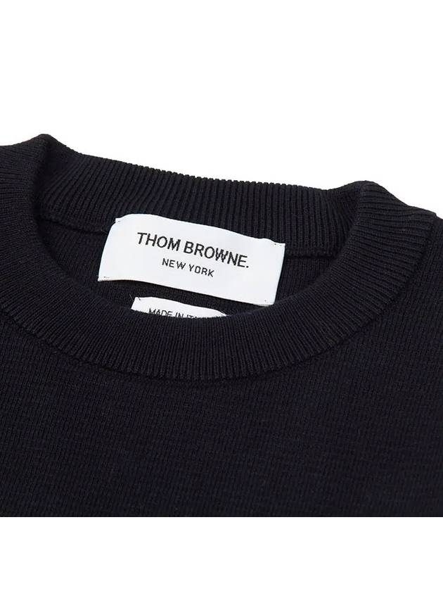 Milano Stitch Crewneck 4-Bar Cotton Crepe Knit Top Navy - THOM BROWNE - BALAAN 8