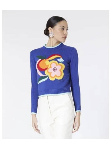 Women s LE POUVOIR DES FLEURS INTARSIA JUMPER BLUE - CASABLANCA - BALAAN 1